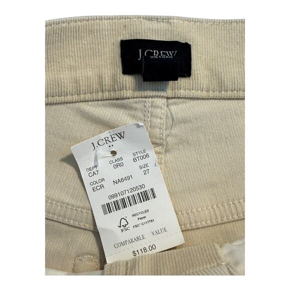NEW J. Crew Size 4 (27) Ecru Corduroy full-length essential straight pant NWT - Picture 4 of 7